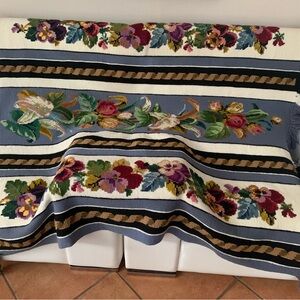 Handmade Afghan, Rows of pansies.
It measures 60” x 54” and has a 5 inch fringe.